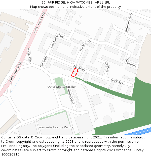 20, FAIR RIDGE, HIGH WYCOMBE, HP11 1PL: Location map and indicative extent of plot