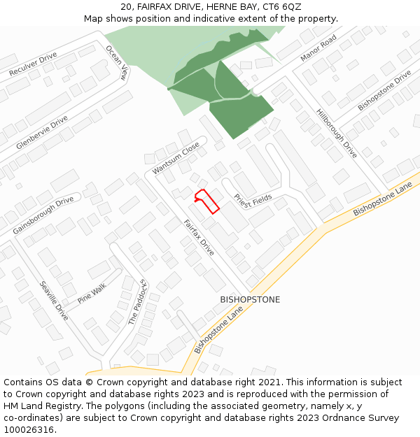 20, FAIRFAX DRIVE, HERNE BAY, CT6 6QZ: Location map and indicative extent of plot