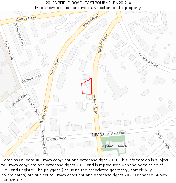 20, FAIRFIELD ROAD, EASTBOURNE, BN20 7LX: Location map and indicative extent of plot