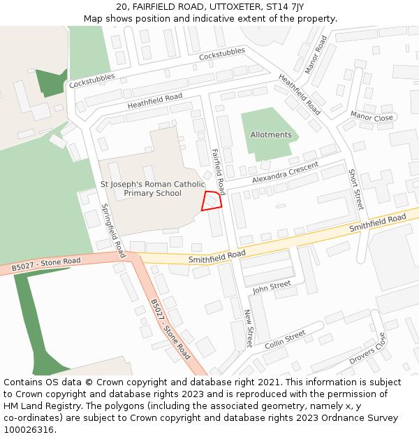 20, FAIRFIELD ROAD, UTTOXETER, ST14 7JY: Location map and indicative extent of plot