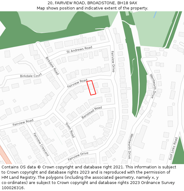 20, FAIRVIEW ROAD, BROADSTONE, BH18 9AX: Location map and indicative extent of plot