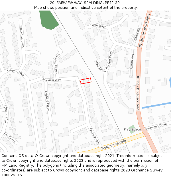 20, FAIRVIEW WAY, SPALDING, PE11 3PL: Location map and indicative extent of plot