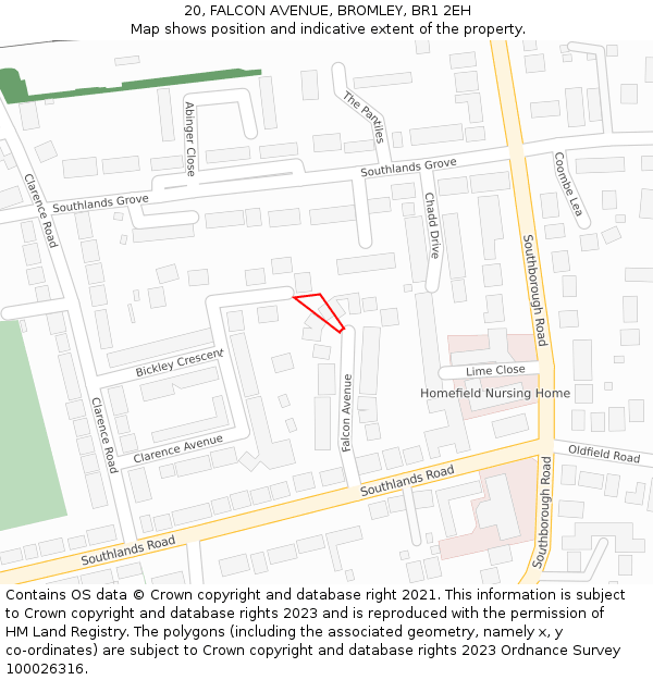 20, FALCON AVENUE, BROMLEY, BR1 2EH: Location map and indicative extent of plot