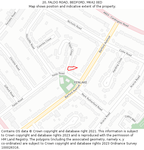 20, FALDO ROAD, BEDFORD, MK42 0ED: Location map and indicative extent of plot