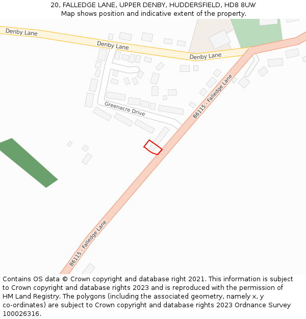 20, FALLEDGE LANE, UPPER DENBY, HUDDERSFIELD, HD8 8UW: Location map and indicative extent of plot