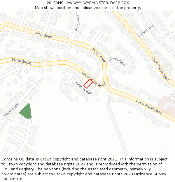 20, FANSHAW WAY, WARMINSTER, BA12 9QX: Location map and indicative extent of plot