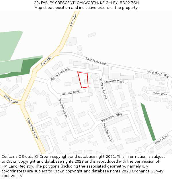 20, FARLEY CRESCENT, OAKWORTH, KEIGHLEY, BD22 7SH: Location map and indicative extent of plot