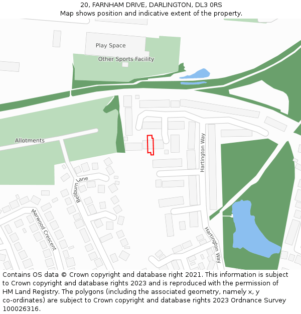 20, FARNHAM DRIVE, DARLINGTON, DL3 0RS: Location map and indicative extent of plot