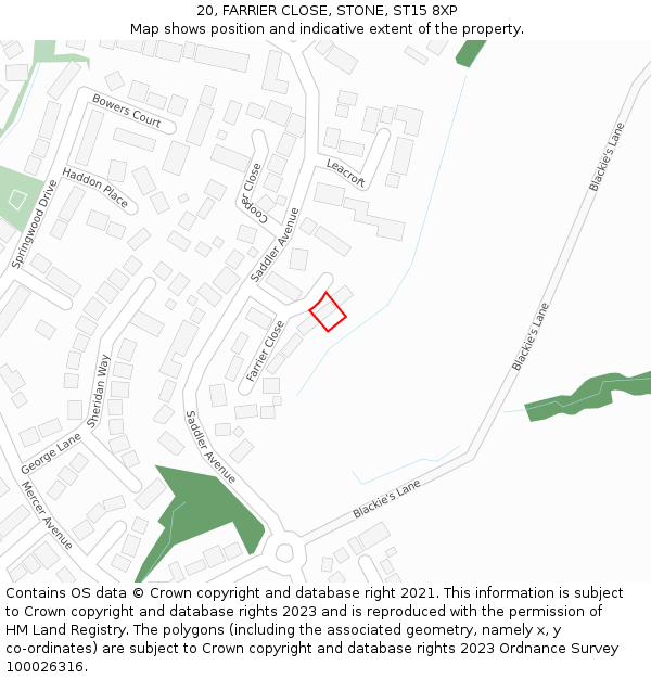 20, FARRIER CLOSE, STONE, ST15 8XP: Location map and indicative extent of plot