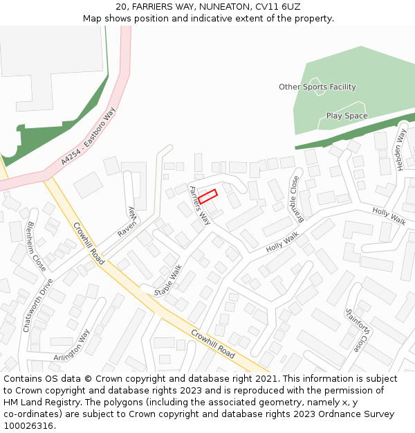 20, FARRIERS WAY, NUNEATON, CV11 6UZ: Location map and indicative extent of plot