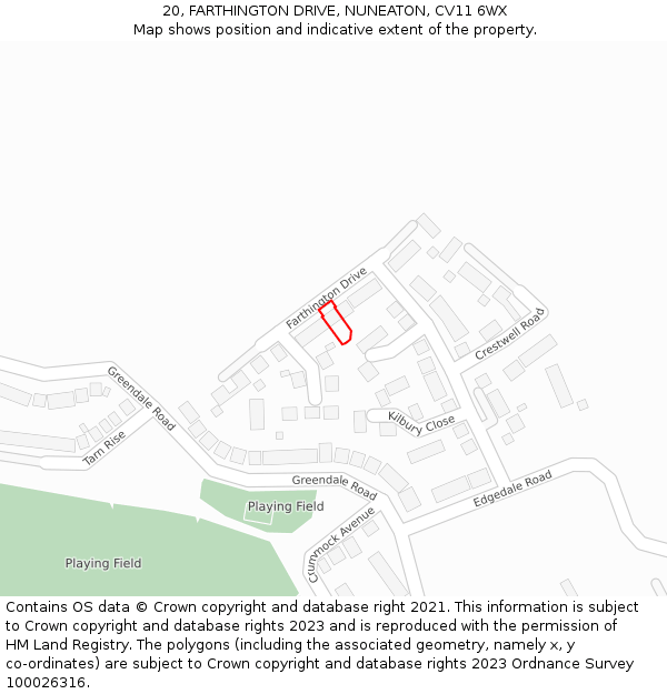 20, FARTHINGTON DRIVE, NUNEATON, CV11 6WX: Location map and indicative extent of plot