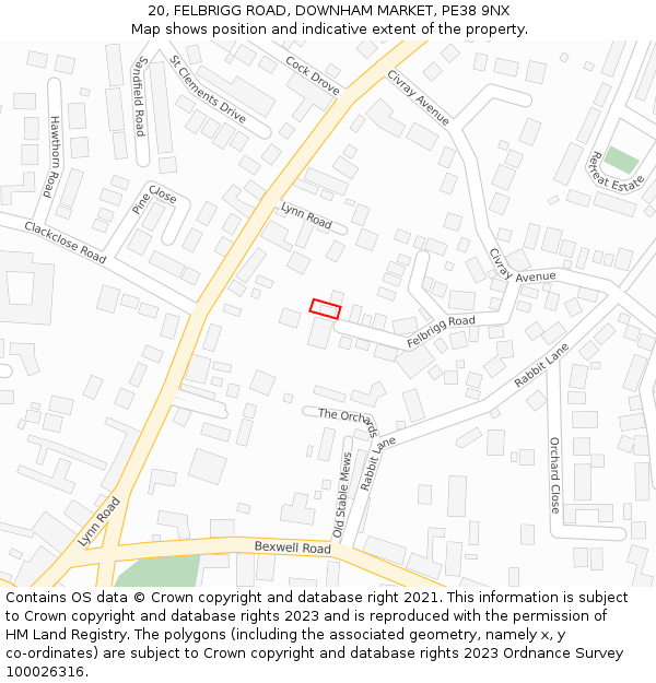 20, FELBRIGG ROAD, DOWNHAM MARKET, PE38 9NX: Location map and indicative extent of plot