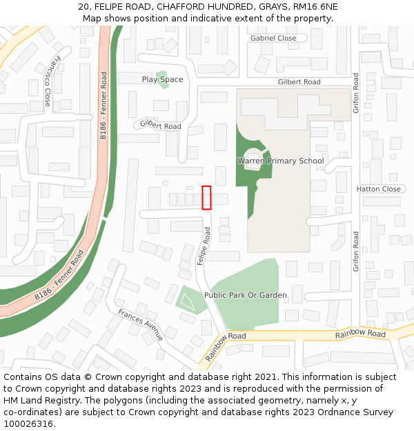 20, FELIPE ROAD, CHAFFORD HUNDRED, GRAYS, RM16 6NE: Location map and indicative extent of plot