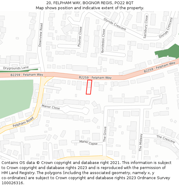 20, FELPHAM WAY, BOGNOR REGIS, PO22 8QT: Location map and indicative extent of plot