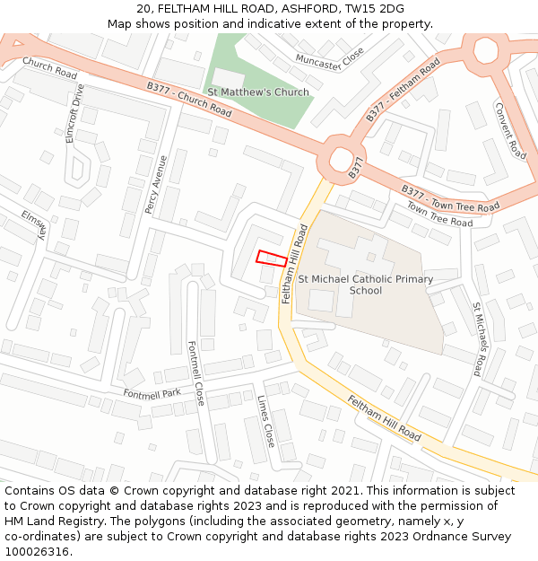 20, FELTHAM HILL ROAD, ASHFORD, TW15 2DG: Location map and indicative extent of plot
