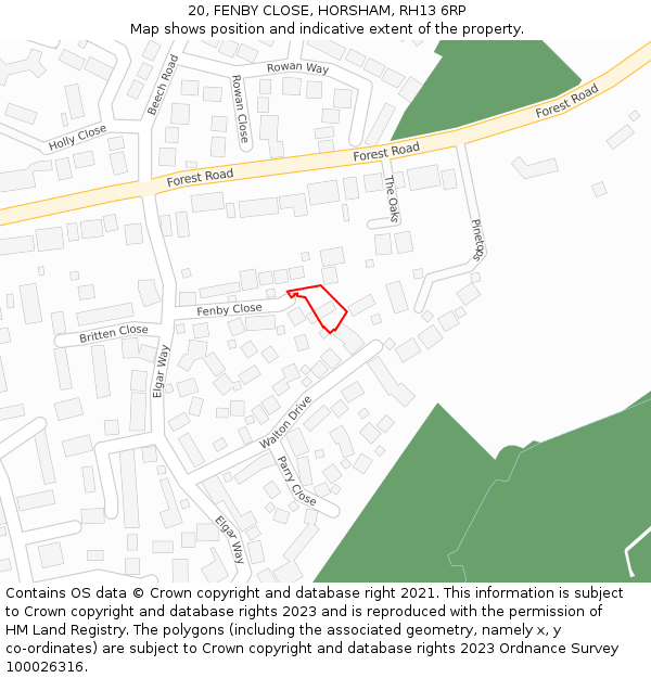 20, FENBY CLOSE, HORSHAM, RH13 6RP: Location map and indicative extent of plot