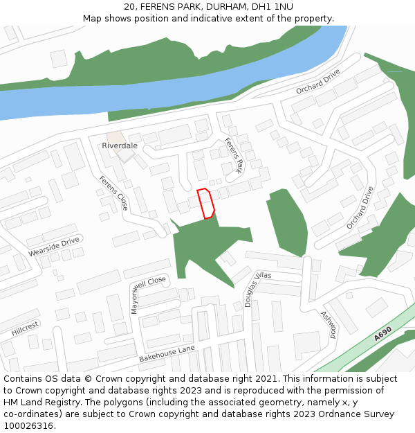 20, FERENS PARK, DURHAM, DH1 1NU: Location map and indicative extent of plot
