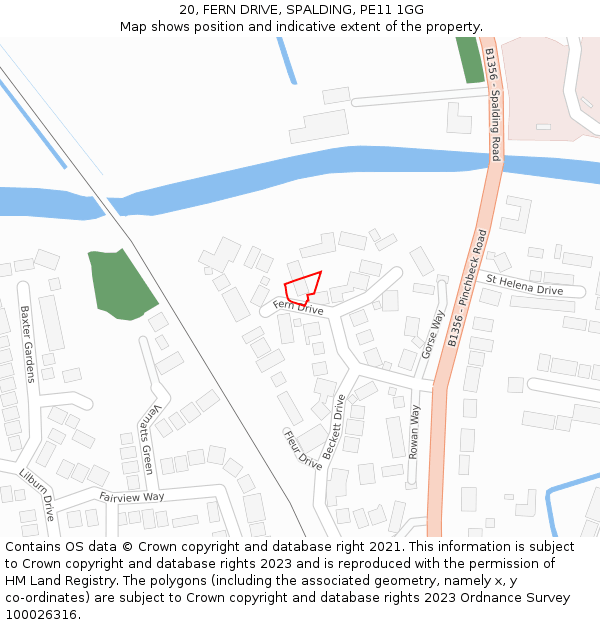 20, FERN DRIVE, SPALDING, PE11 1GG: Location map and indicative extent of plot