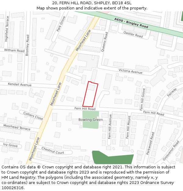 20, FERN HILL ROAD, SHIPLEY, BD18 4SL: Location map and indicative extent of plot