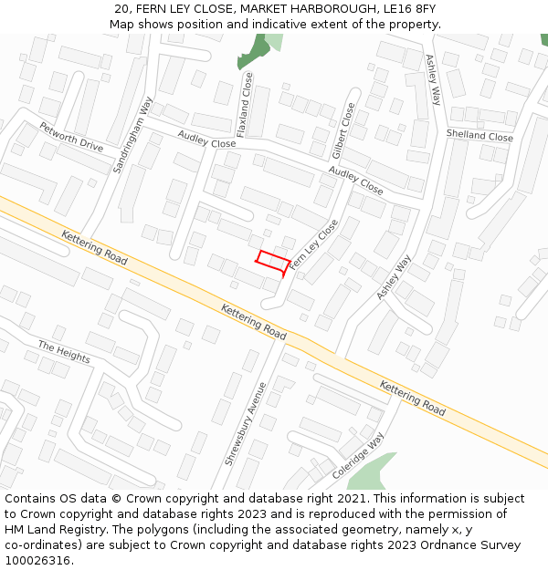 20, FERN LEY CLOSE, MARKET HARBOROUGH, LE16 8FY: Location map and indicative extent of plot