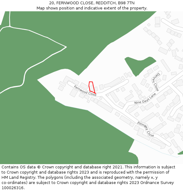 20, FERNWOOD CLOSE, REDDITCH, B98 7TN: Location map and indicative extent of plot