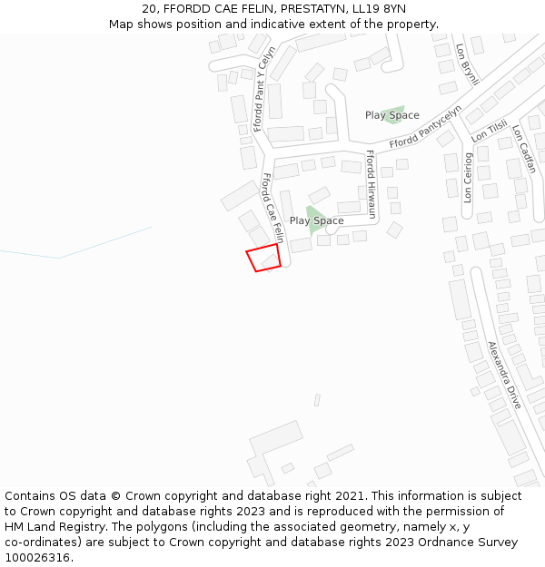 20, FFORDD CAE FELIN, PRESTATYN, LL19 8YN: Location map and indicative extent of plot