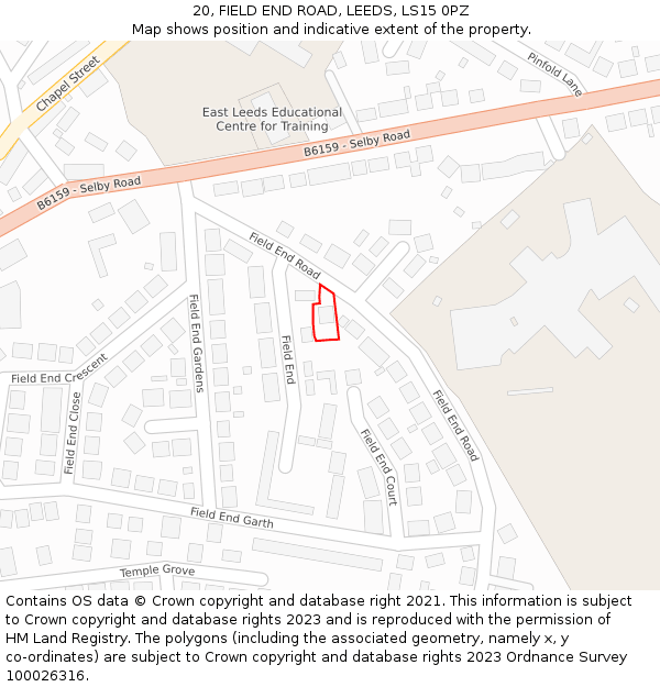 20, FIELD END ROAD, LEEDS, LS15 0PZ: Location map and indicative extent of plot
