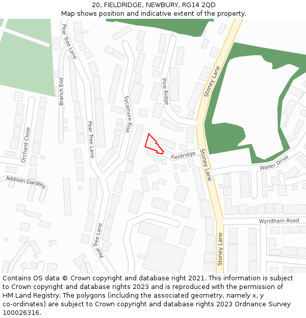 20, FIELDRIDGE, NEWBURY, RG14 2QD: Location map and indicative extent of plot