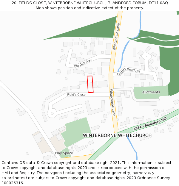 20, FIELDS CLOSE, WINTERBORNE WHITECHURCH, BLANDFORD FORUM, DT11 0AQ: Location map and indicative extent of plot