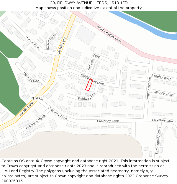 20, FIELDWAY AVENUE, LEEDS, LS13 1ED: Location map and indicative extent of plot