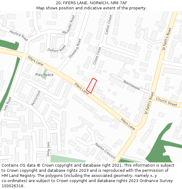 20, FIFERS LANE, NORWICH, NR6 7AF: Location map and indicative extent of plot