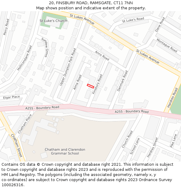 20, FINSBURY ROAD, RAMSGATE, CT11 7NN: Location map and indicative extent of plot