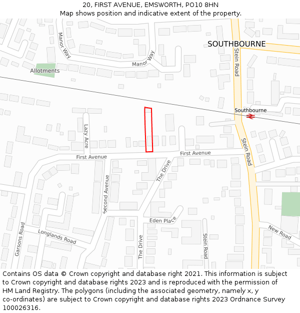 20, FIRST AVENUE, EMSWORTH, PO10 8HN: Location map and indicative extent of plot