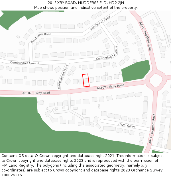 20, FIXBY ROAD, HUDDERSFIELD, HD2 2JN: Location map and indicative extent of plot