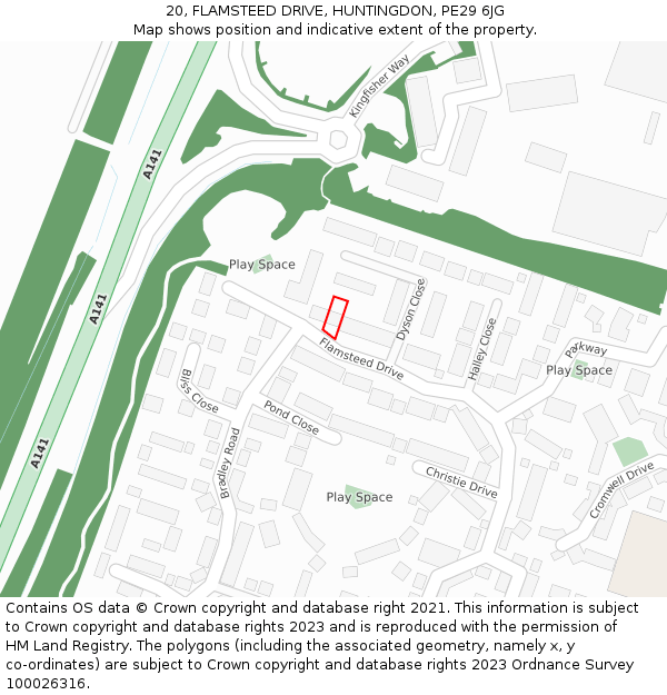 20, FLAMSTEED DRIVE, HUNTINGDON, PE29 6JG: Location map and indicative extent of plot