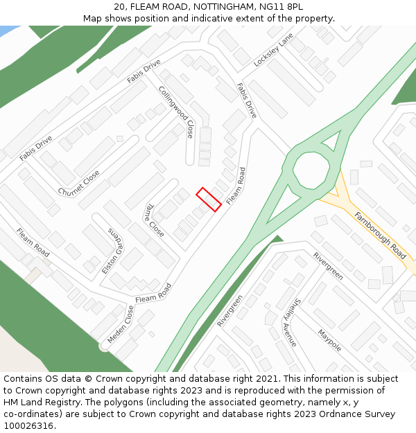 20, FLEAM ROAD, NOTTINGHAM, NG11 8PL: Location map and indicative extent of plot