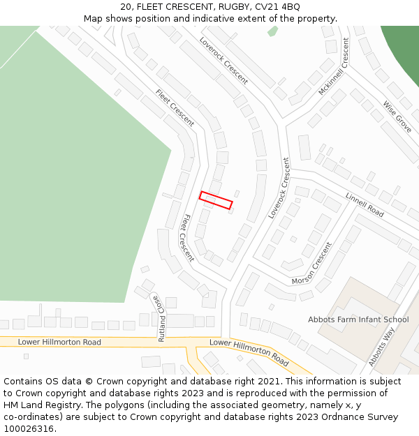 20, FLEET CRESCENT, RUGBY, CV21 4BQ: Location map and indicative extent of plot