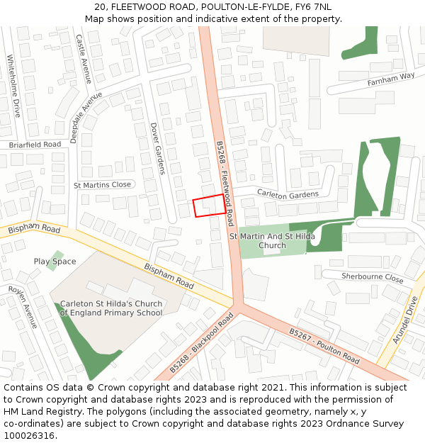 20, FLEETWOOD ROAD, POULTON-LE-FYLDE, FY6 7NL: Location map and indicative extent of plot