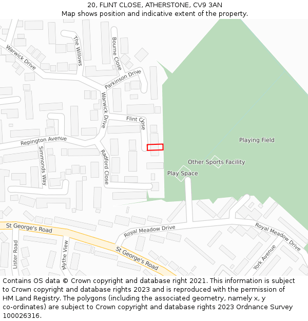 20, FLINT CLOSE, ATHERSTONE, CV9 3AN: Location map and indicative extent of plot