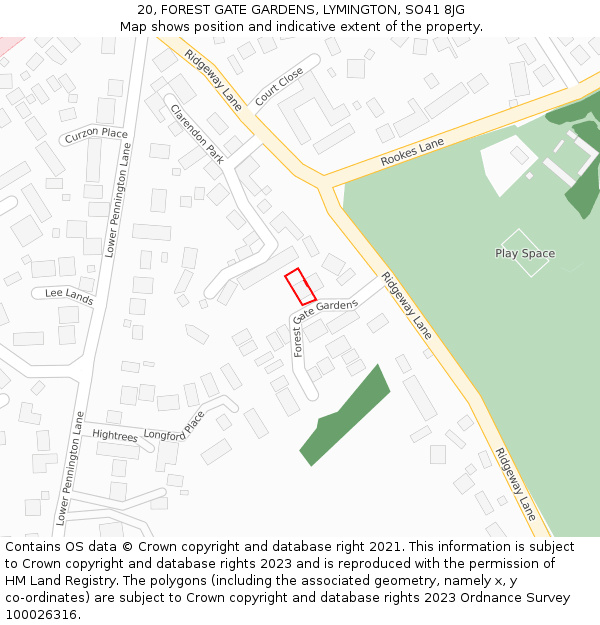 20, FOREST GATE GARDENS, LYMINGTON, SO41 8JG: Location map and indicative extent of plot