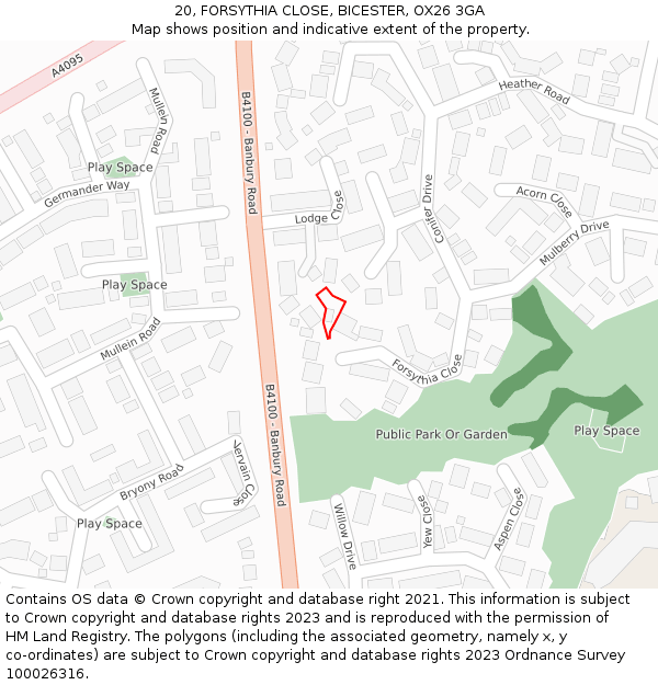 20, FORSYTHIA CLOSE, BICESTER, OX26 3GA: Location map and indicative extent of plot