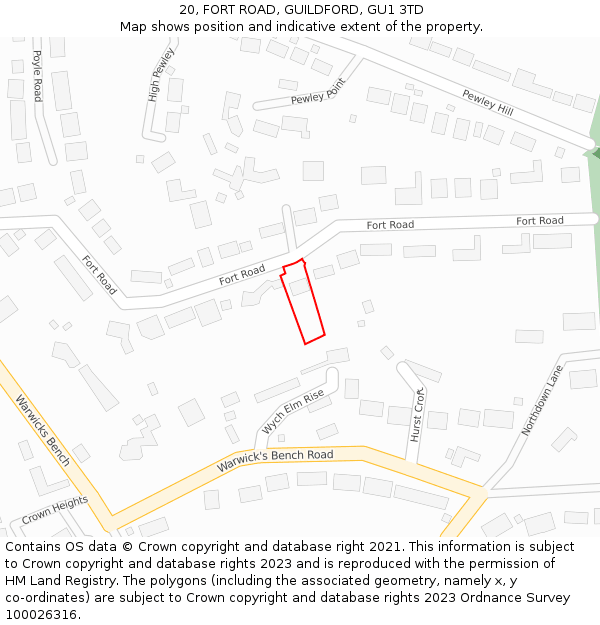 20, FORT ROAD, GUILDFORD, GU1 3TD: Location map and indicative extent of plot