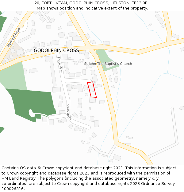 20, FORTH VEAN, GODOLPHIN CROSS, HELSTON, TR13 9RH: Location map and indicative extent of plot