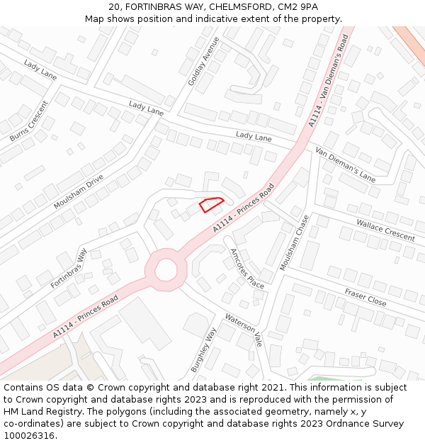 20, FORTINBRAS WAY, CHELMSFORD, CM2 9PA: Location map and indicative extent of plot