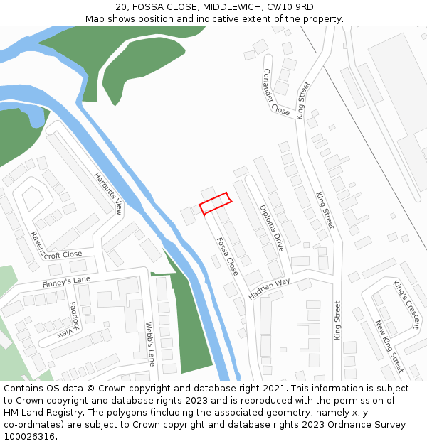 20, FOSSA CLOSE, MIDDLEWICH, CW10 9RD: Location map and indicative extent of plot