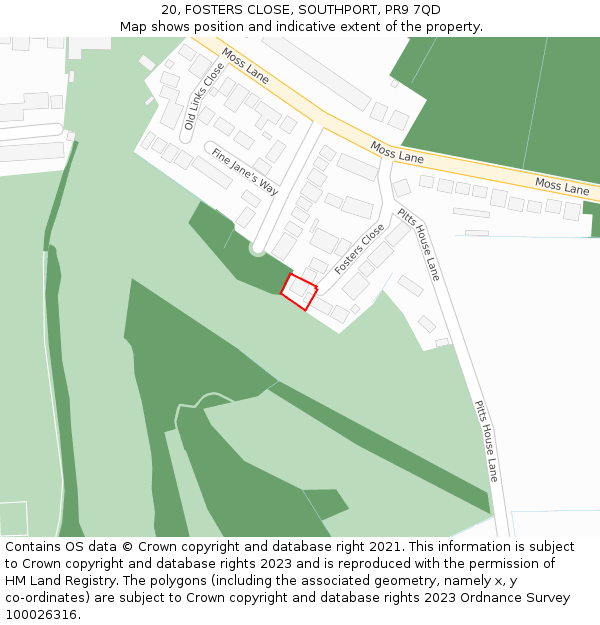 20, FOSTERS CLOSE, SOUTHPORT, PR9 7QD: Location map and indicative extent of plot