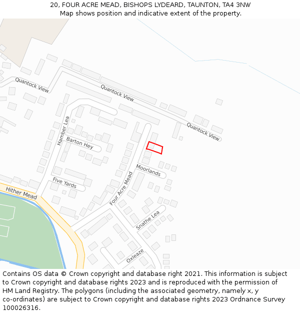 20, FOUR ACRE MEAD, BISHOPS LYDEARD, TAUNTON, TA4 3NW: Location map and indicative extent of plot