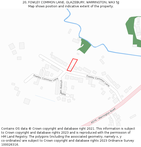 20, FOWLEY COMMON LANE, GLAZEBURY, WARRINGTON, WA3 5JJ: Location map and indicative extent of plot