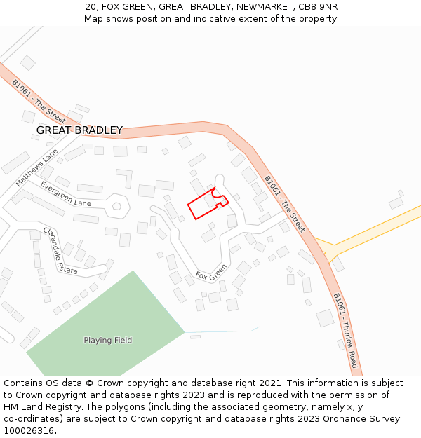 20, FOX GREEN, GREAT BRADLEY, NEWMARKET, CB8 9NR: Location map and indicative extent of plot