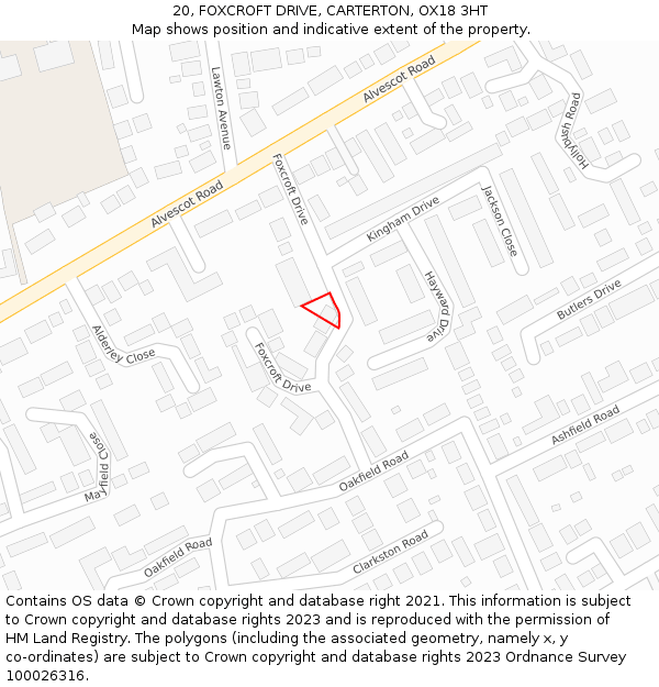 20, FOXCROFT DRIVE, CARTERTON, OX18 3HT: Location map and indicative extent of plot